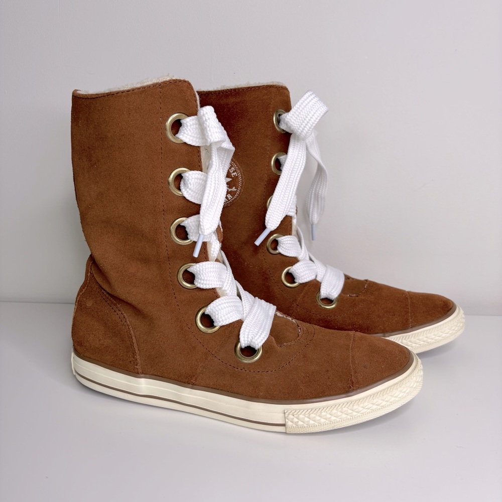 Converse CTAS X-Hi Sneaker Boot Sz 8.5 Beverly Suede Lace Up Sherpa Lined Brown